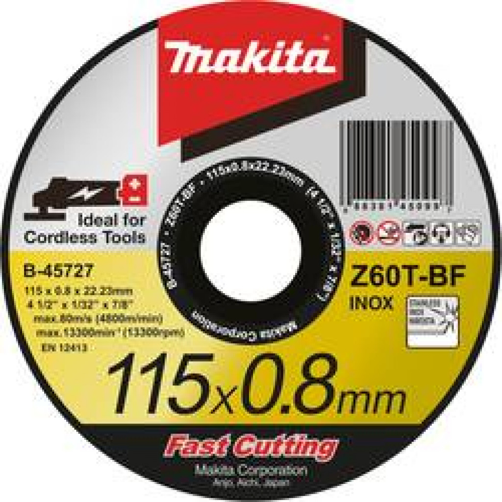 MAKITA Skurðarskífa 115 x 0,8 x 22,23 mm - Ryðfrítt