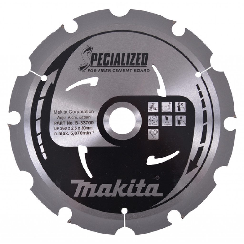MAKITA Sagarblað Specialized PCD 260 x 30 mm - 6T - Viroc (Fiber Cement Board)