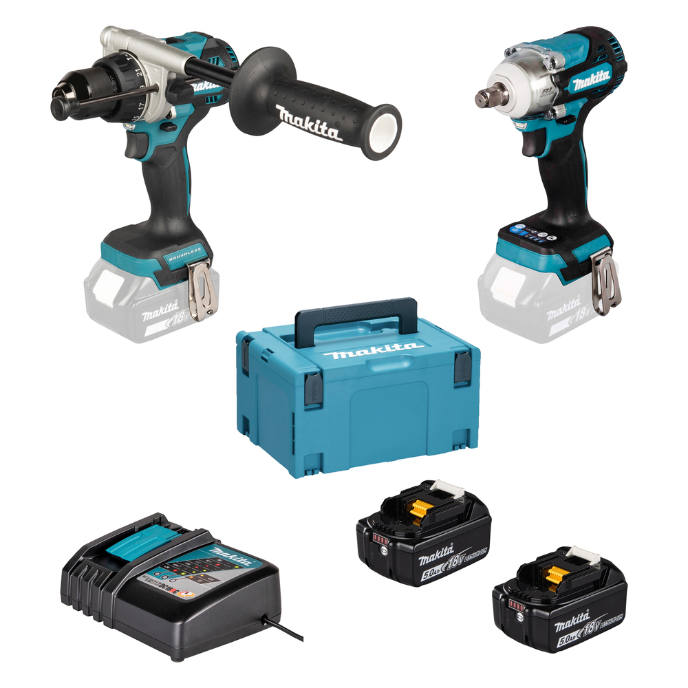 MAKITA 18V 2stk Verkfærasett DHP492 + DTW300 (2x 5Ah rafl og hleðslutæki)